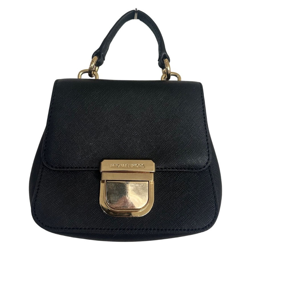 Michael Kors Mini Satchel Crossbody Handbag Black Saffiano Leather Gold Hardware